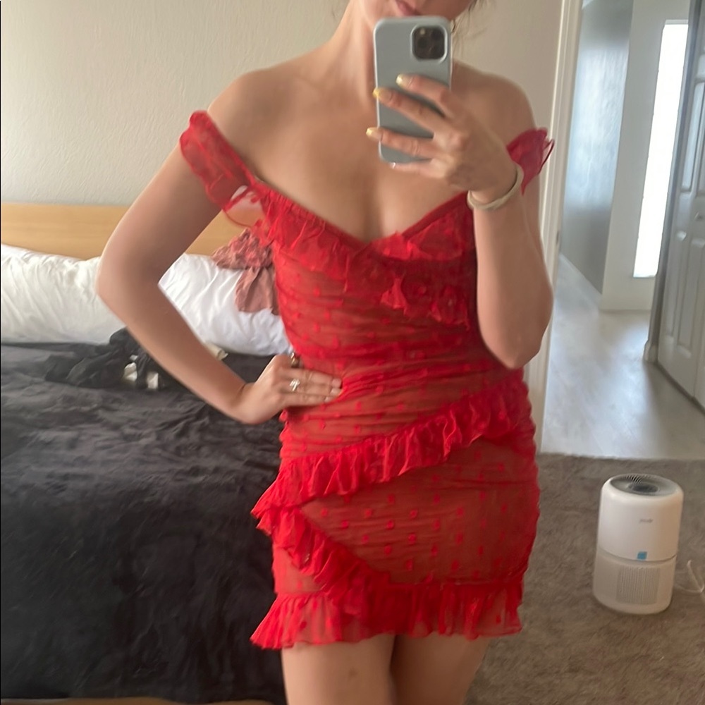 Chic Red Ruffled Mini Dress